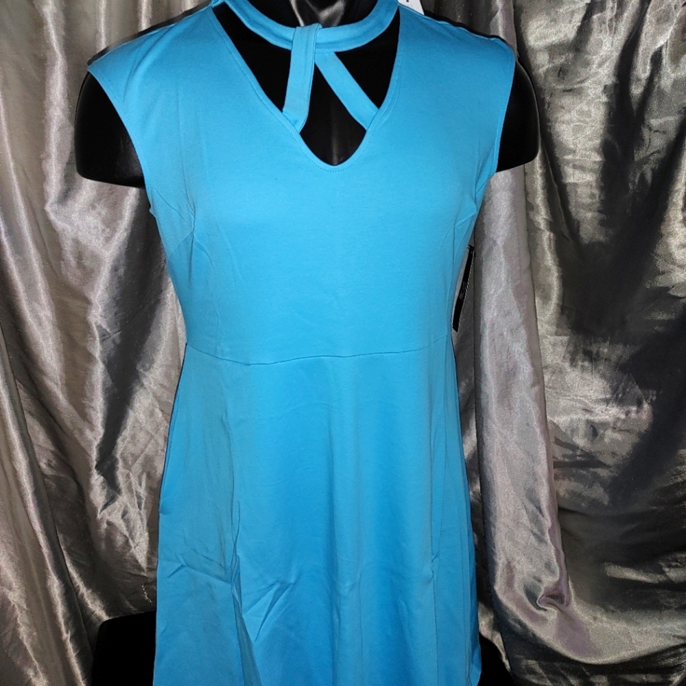 Twist Neck Flare NY&C Dress blue brand new with  tags